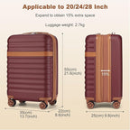 Kono Airline Approved Carry On Luggage 22x14x9 inches, with TSA Lock, 20 Inch Expandable Lightweight Hardshell Suitcase (Burgundy, Suitable for 1-3 Days of Travel)