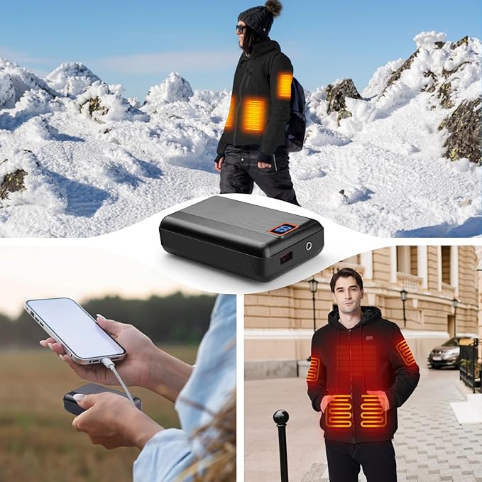 7.4V 20000mAh Rechargeable Power Bank with USB Cable, Fast Charge Battery Packs with LED Display for Heated Jacket, Heated Vest, Heated Hoodie, Heated Socks, Smart Mobile Devices