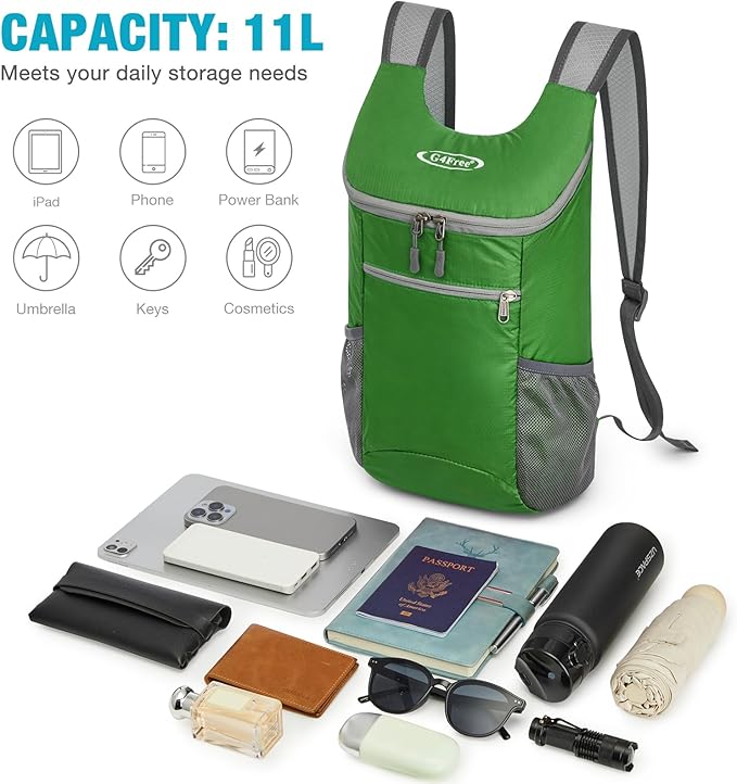 G4Free Lightweight Packable Hiking Backpack for Men Women Small Hiking Daypacks Foldable Shoulder Pack Casual Outdoor Bag 11L