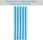 COTTON CRAFT Oversized Beach Towels - 2 Pack XXL 35x84 - The Big Kahuna 7 Foot Extra Large Beach Blanket Towel - Big & Tall - Huge 100% Cotton Velour Soft Luxury Pool Bath Towel - Cabana Stripe Aqua