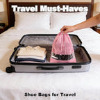 20 Pack Shoe Bags for Travel, 17" x 12.6" Drawstring Shoe Organizers with Clear Window, Breathable Non-Woven Dustproof Pouches for Luggage & Closet (Pink)