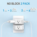 BEVA 2 Pack Small Electric Outlet Adapter, Multi Plug Wall Outlet Extender, 3 Prong Adapter 3 AC Plug Extender for Travel Cruise Ship Dorm Room Essentials