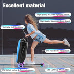 smilesun Scooter Luggage For Kids & Adults， Hardside Ride On Suitcase For Kids Ages 4-15 Multifunctional Lightweight Foldable Carry On Luggage With Wheels Ride On For Children Teenagers（Light Blue）