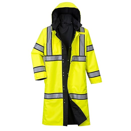 Portwest UH447 Waterproof Reversible Raincoat Hi Vis Reflective Long Safety Rain Jacket Yellow/Black, 5X-Large