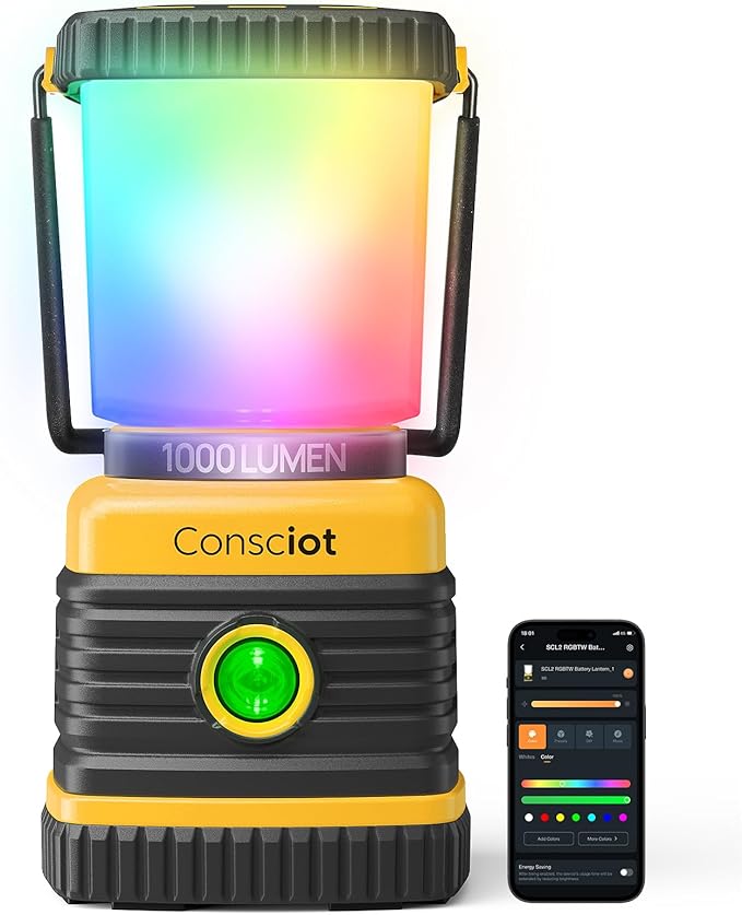 Consciot Smart RGBTW Battery Powered LED Lantern with APP Control, 1000LM, Tunable White 2700K-6500K & 16 Million Colors Dimmable Lamps, with Music Sync, DIY Scenes, Vivid Group Light Show Mode & More