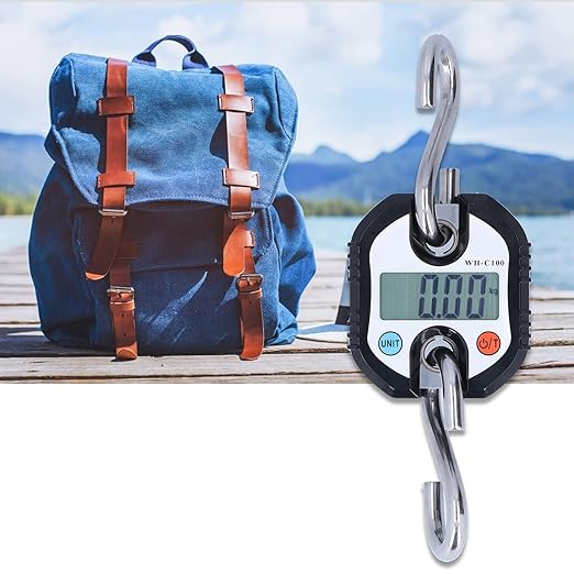 FTVOGUE Digital Hanging Scale, Portable Electronic Hook Scale with Double Accuracy Display for Grocery Shopping and Luggage, 150kg Capacity (Black)