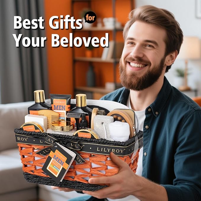 26 Pcs Bath and Body Gift Basket Set for Men Fathers Day Gifts - Spa Gift Set for Valentines Day with Shower Gel | Luxury Gifts Sets for Christmas Gifts, Birthday Gift, Gift for Dad
