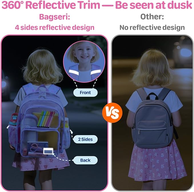 Bagseri Clear Backpack for Girls - 15 Inch Heavy Duty Kids Clear Bookbag for Kindergarten to Grade 2, Transparent School Bag with Reflective Strip, Fits Folders, Pink Tie-dye