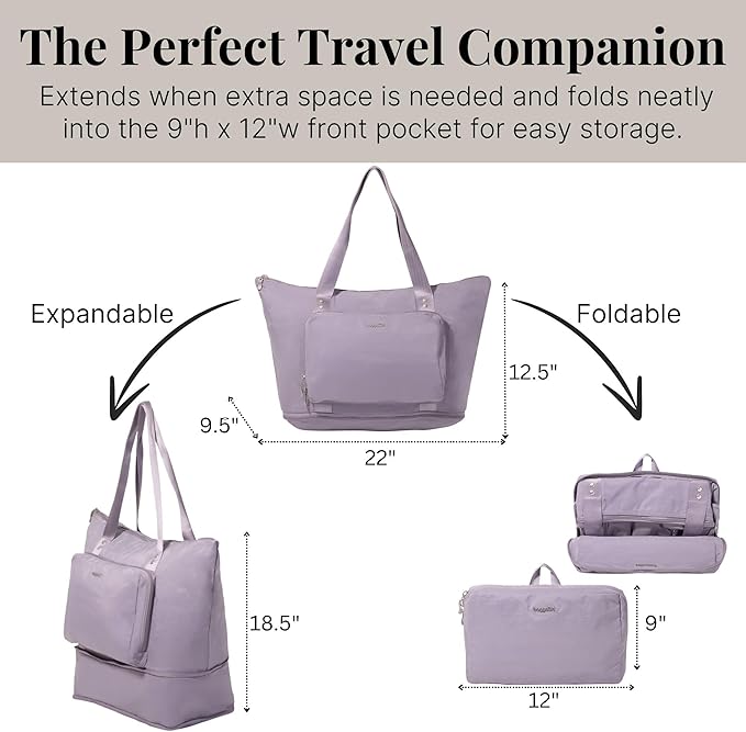 Baggallini Carryall Expandable Lightweight Travel Tote 22" Packable Folding Compact Nylon Washable Weekender w/Luggage Sleeve