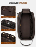 PU Leather Toiletry Bag for Men - Water Resistant Travel Bag for Toiletries, Bathroom Essentials, Accessories - Dark Brown