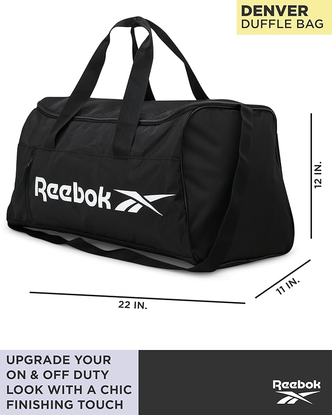 Reebok Duffle Bag - Lightweight Unisex Carry On Gym Bag - Travel and Sports Duffel Bags for Men and Women, Denver - Black