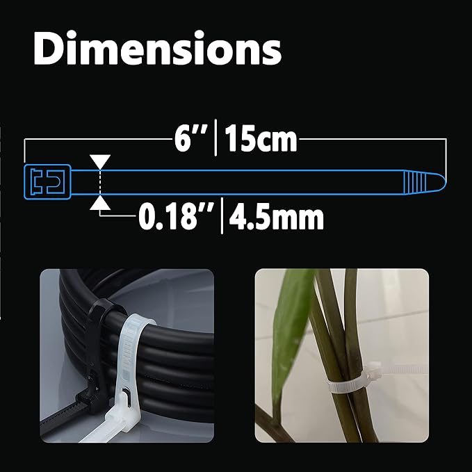 Reusable Zip Ties 6 Inch, 100pcs Black Zip Ties Heavy Duty Outdoor 50lb Small Cable Ties, Releasable Plastic Tie Wraps Small, Wire Ties Removable for Cord Management