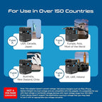 Ceptics GAN 100W Universal Travel Adapter with Retractable USB-C Cable, 2X USB-A & C, Universal Input and 1x USA/JP Input, 7 in 1 Universal Adapter for Worldwide Travel - Type A, C, G, I Output
