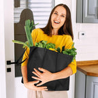 WISELIFE Reusable Grocery Shopping Bags 10 Pack Large Foldable Tote Bags Bulk, Long Handle for Shopping Groceries Clothes (Dark Grey & Black)