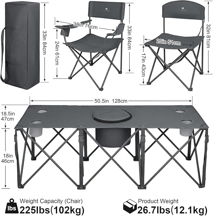 Camping Chair Set of 3, Outdoor Folding Camping Chairs for Heavy People with Cup Holder & Carry Bag,Collapsible Chair Include One Sofa Chair and Two Single Chair,Support up to 500lbs