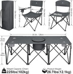 Camping Chair Set of 3, Outdoor Folding Camping Chairs for Heavy People with Cup Holder & Carry Bag,Collapsible Chair Include One Sofa Chair and Two Single Chair,Support up to 500lbs