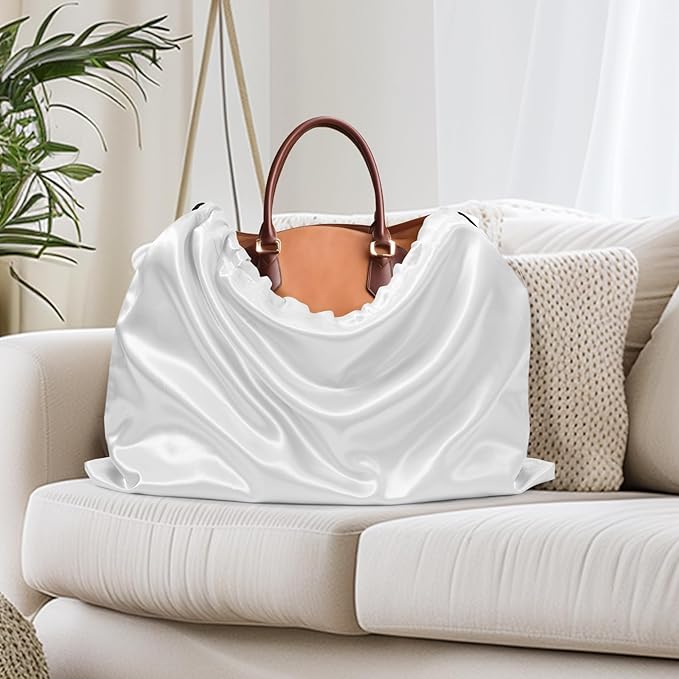 Ersmak 6 Pack Dust Bags for Handbags - Ivory White Silk Dust Cover Bag for Purses Shoes - Satin Drawstring Dustproof Bags for Travel Storage - 19.7 x 15.7 In