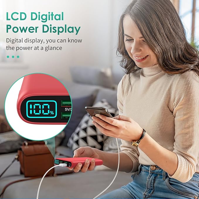 Portable Charger 38800mAh Power Bank with 5 Outputs & 2 Inputs,PD USB C In&Out Fast Phone Charging External Battery Pack Backup,Travel Essential Outdoor for iPhone 17/16/15,Android Samsung Galaxy-Red