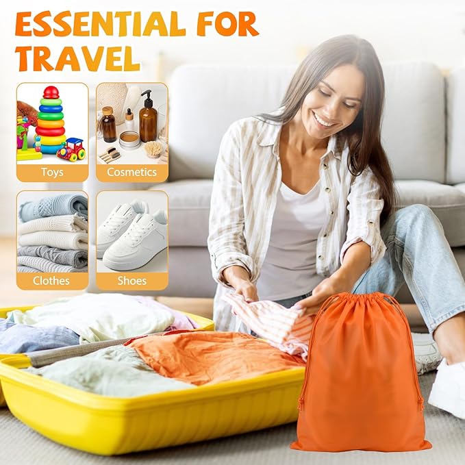 Shoe Bags for Travel, 15.7" x 11.8" Travel Shoe Bags for Packing, Large Waterproof Portable Drawstring Travel Shoe Storage Bag Travel Essentials Women for and Men (Orange & Black & Pink & Blue)