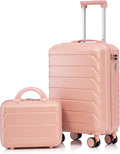Kids Luggage Sets for Girls, 2 Piece Luggage Set, 20 Inch Rotating Wheel Suitcase with 14 Inch Cosmetic Case, Lightweight Hardshell Suitcase with 360° Spinner Wheels for Travel (Pink)
