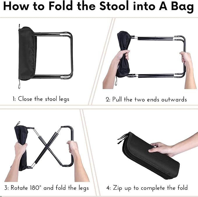 Portable Folding Stool Chair – Lightweight Compact Camping Stool with Carry Bag, Heavy Duty 265 lbs, Pocket Chair for Hiking, Backpacking & Travel