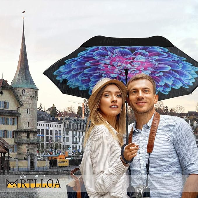 MRTLLOA 40/49/56 Inch Oversize Windproof Inverted Reverse Upside Down Umbrella, Golf Size Rain Umbrella, Double Layer, C-Shaped Handle for Men, Women and Kids