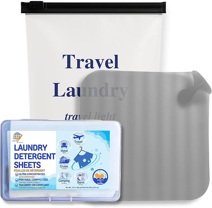 Travel Laundry Detergent Sheets 30 Pack – Hand Wash or Machine Wash Travel Detergent with Universal Sink Stopper best for Cruise, Hotel, Camping & On-the-Go Washing