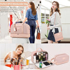 Wogarl 4PCS Weekender Bags for Women Large Overnight Weekend Travel Duffel Carry on Shoulder with Shoe Compartment Canvas Toiletry Bag for Travel Business Gym
