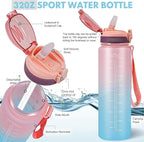 Water Bottle with Straw 1L,Boys Water Bottles with Straw 1 Litre,Waterbottle Leak-Proof Sports Water Bottle,Plastic Drinks Bottles Toxin Free，Bpa-Free (Pink Blue)