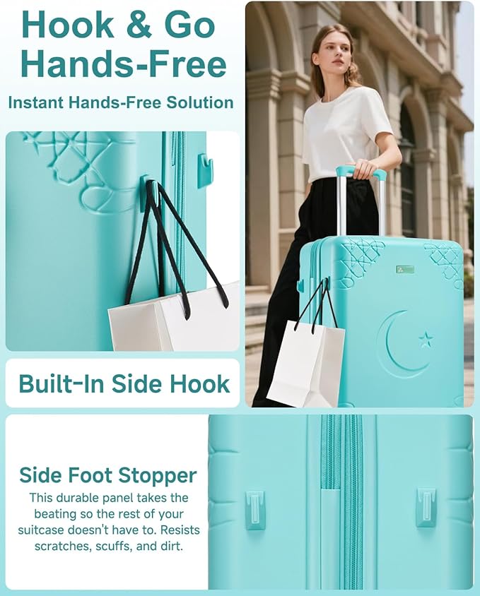 Somago Expandable 2-Piece Luggage Sets 20"/24" Suitcases with Shock-Absorbing Braking Spinner Wheels Moon Star Design Hard Shell Suitcase with Cupholder TSA Lock (Robin Egg Blue,Expandable 20/24 Inch)