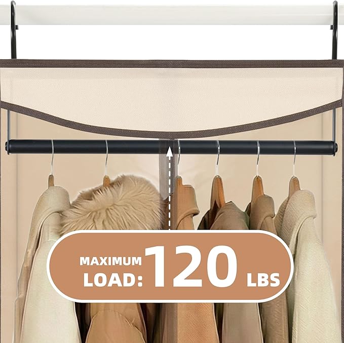 STORAGE MANIAC 57" Long Garment Bags for Hanging Clothes Garment Cover for Closet Storage, Large Hanging Garment Bag for Dresses, Suits, Coats, Zipper Cover with Sealed Clear Window, Beige 2 Pack