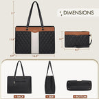 RAINSMORE Laptop Bag for Women 15.6 Inch Work Tote Bags Leather Laptop Tote Professional Laptop Purse Computer Handbag Womens Briefcase Tote with Clutch for Teacher Office Travel, Black Brown & White
