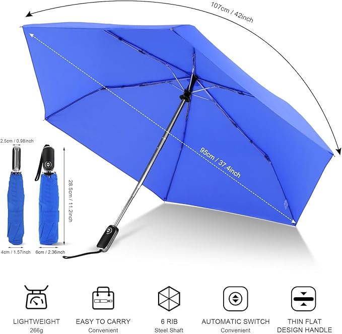 Compact Travel Umbrella for Purse - Flat Handle, Waterproof for Light Rain