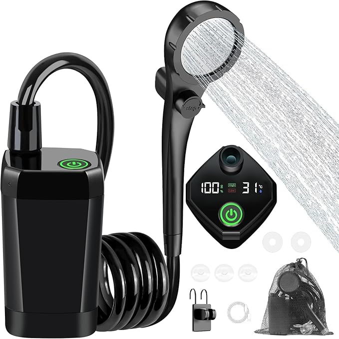 Fotgear Portable Camping Shower - 6000mAh Rechargeable Outdoor Shower with LED Display - IPX7 Waterproof Camping Shower Kit for Hiking, Travel, Car Washing, RV, Pet Bath