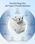 MOMAX Universal Travel Adapter 70W GaN, 3 USB-C PD & 2 USB-A QC, International Power Adapter Outlet, 6-in-1 Wall Charger for Laptop, Phone, European Travel Plug Adapter for UK/US/AUS/JP