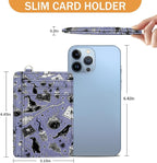 Yonlevres Credit Card Holder Slim Wallet, Magic Goth RFID Wallet Women Front Pocket Small Card Holder Travel Cute Funny Thin Card Case ID Window PU Leather RFID Blocking Card Organizer Gifts Girls