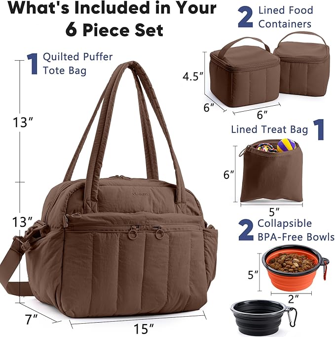 Dog Travel Bag for Supplies, Airline Approved Pet Travel Organizer with 2 Food Containers & Collapsible Bowls, Large Capacity Dogs Tote Bag for Weekend, Stylish Dog Mom Gift for Pet Lovers