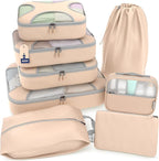 Shacke Packing Cubes for Travel 8 Set - Premium Luggage Organizer Bags - Versatile Travel Organizer for Women and Men - Optimized Packing Bags - Travel Essentials (Nude Biege)