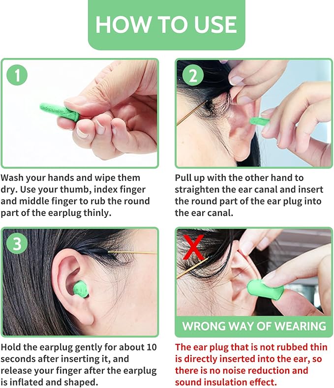 LYSIAN Foam Ear Plugs for Sleeping, 60 Pairs, SNR 38dB Noise Reduction Earplugs, Soft Slow Rebound Earplugs for Snoring, Study, Travel, Concerts, Work and Hearing Protection, Green
