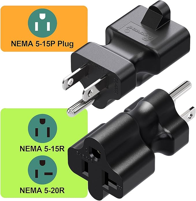 15 Amp to 20 Amp Nema 5-15P to 5-15R/5-20R T Blade Power Adapter, AC Adapter Converter