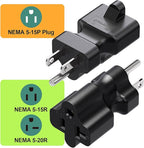 15 Amp to 20 Amp Nema 5-15P to 5-15R/5-20R T Blade Power Adapter, AC Adapter Converter