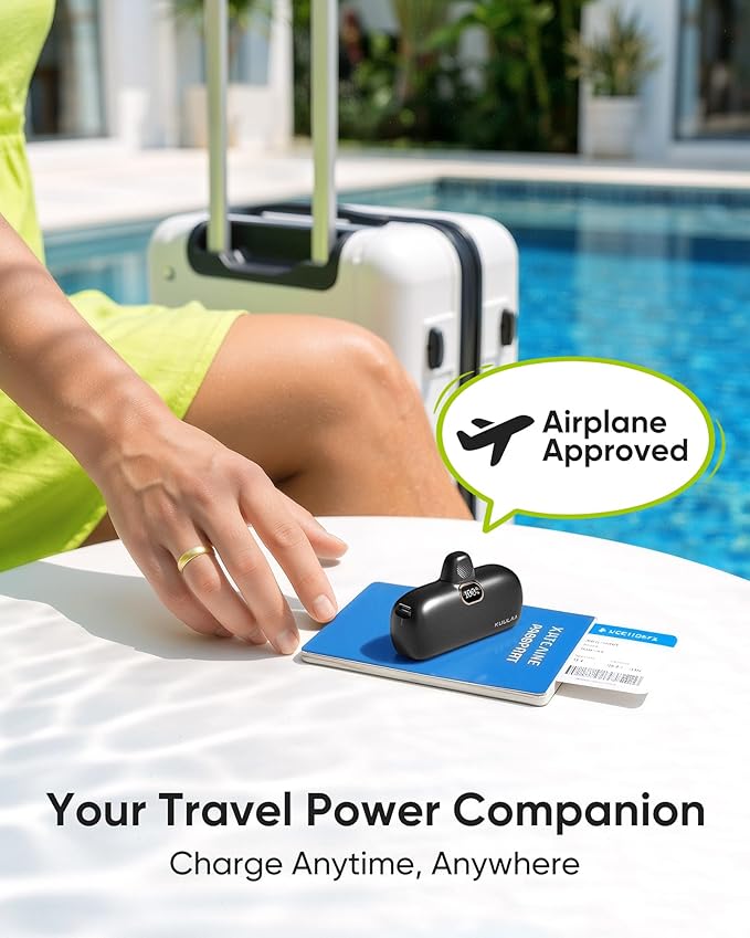 Kuulaa Small Portable Charger iPhone with Built-in Lightning Cable 5000mAh Power Bank Fast Charging for iPhone 14/13/13 Pro/12/12 Pro/11/XR/XS/X/8/7/6 Black