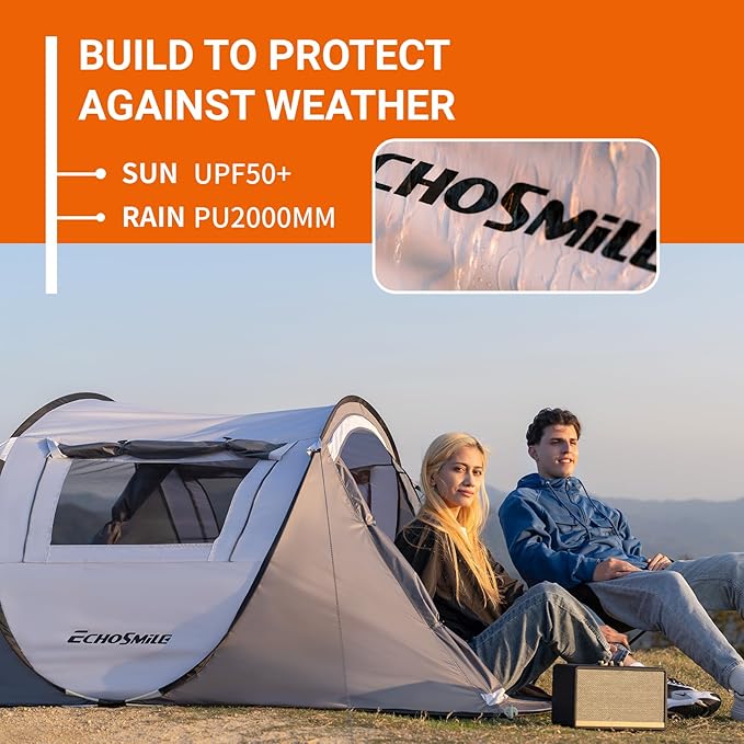 EchoSmile Pop Up Camping Tent, 2/4/6 Person Easy Setup Tent, Water Resistant Dome, Portable with Carry Bag