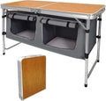 Folding Camping Table with Storage Lightweight Camp Tables Portable Indoor/Outdoor Collapsible Table Height Adjustable Camp Kitchen Perfect for Picnic, Beach, Travel, Tailgating, Backyards, BBQ, Party