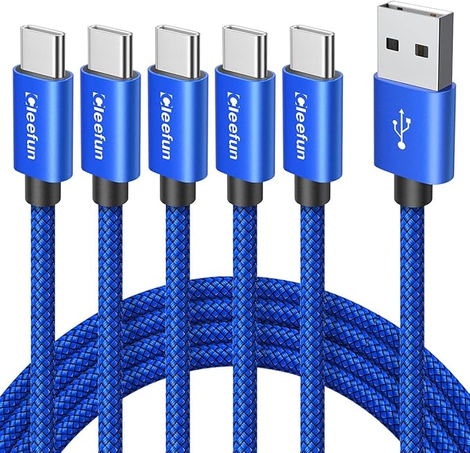 CLEEFUN USB C Cable 6ft, 5-Pack USB A to Type C Charger Cord Fast Charging for iPhone 17 16 15 Pro Max Plus Air 16e, for Samsung Galaxy S25 S24 S23 S22 S21 S20 S10 A17 A16 A15 A56 A55 A26 A35 A36