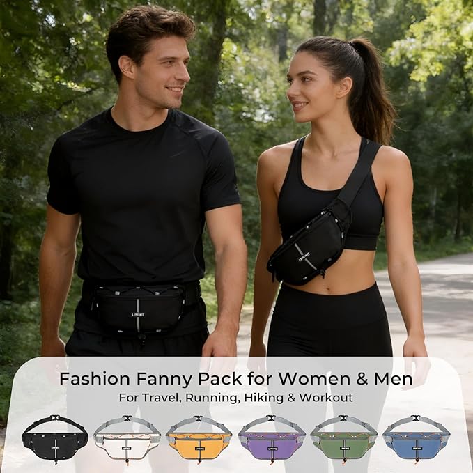 Fanny Pack for Women Men, Water-Resistant Travel Waist Pack with RFID Blocking, Wide Opening Crossbody Belt Bag for Phone, Passport, Small Hip Pack for Running, Hiking, Workout（Off-white）