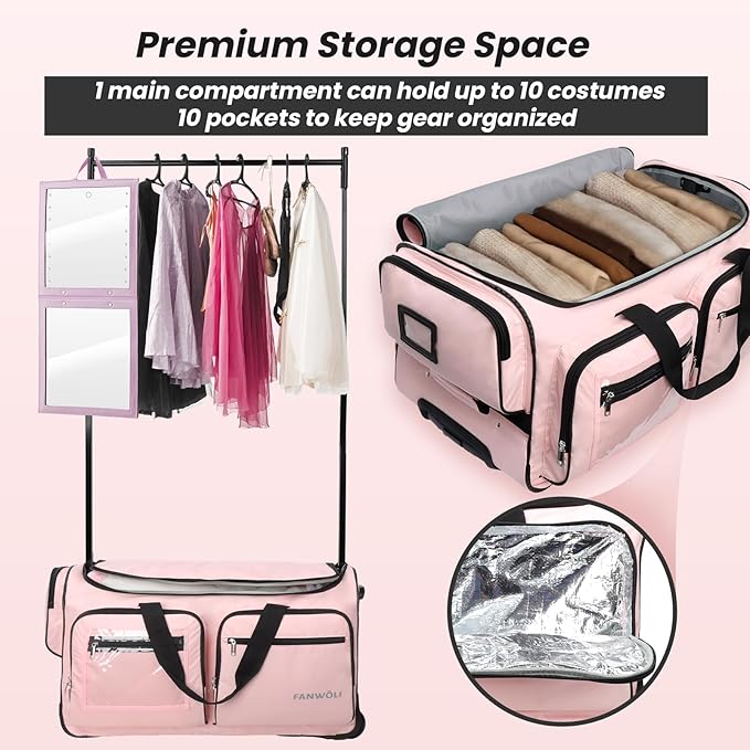 Fanwoli 28" Dance Bag with Garment Rack | Ultra-Light Collection| More Lightweight & Wear-Resistant| Ideal Competition Duffle Bag for Dancers Livestreamer Athletes