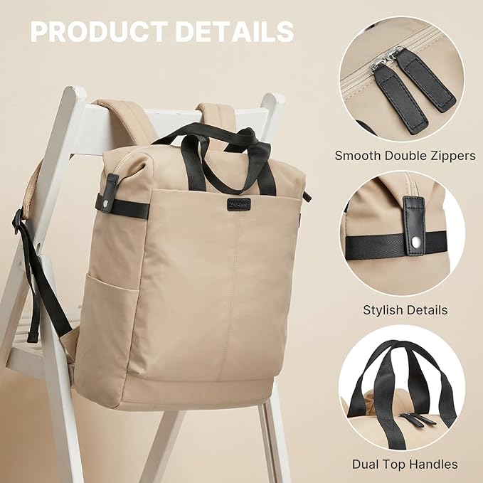 G4Free Protective 16" Laptop Backpack, Large Work Bag for Men Women, Slim Casual Backpacks for Travel, College, Business, Khaki