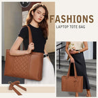 RAINSMORE Laptop Bag for Women 15.6 Inch Work Tote Bags Waterproof Leather Laptop Tote Professional Computer Briefcase