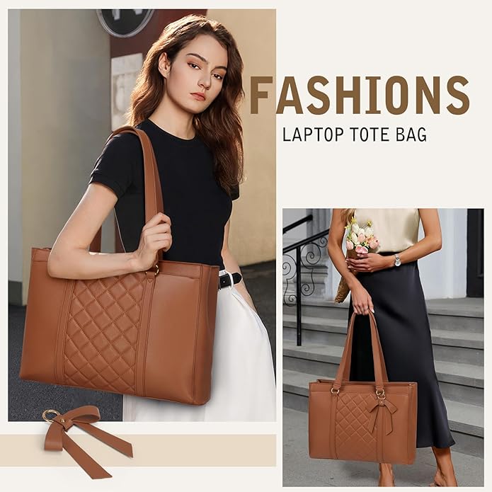 RAINSMORE Laptop Bag for Women 15.6 Inch Work Tote Bags Waterproof Leather Laptop Tote Professional Computer Briefcase